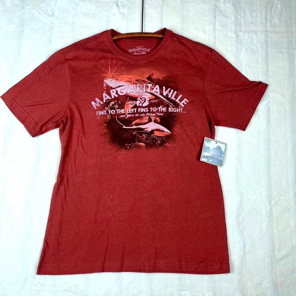 Margaritaville Fins Up Shark Graphic T-Shirt Small Red‎ 100% Cotton